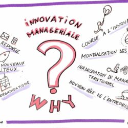 note visuelle :innovation managériale réponse aux nouveaux enjeux des organisations. Transformation des organisations, facilitation graphique